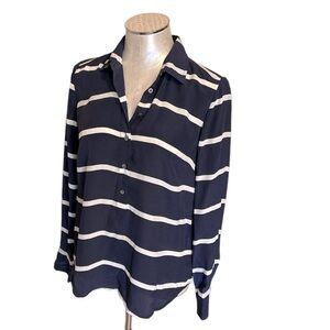 JCrew Women’s Striped Silk Blouse Color Navy And White Size 0